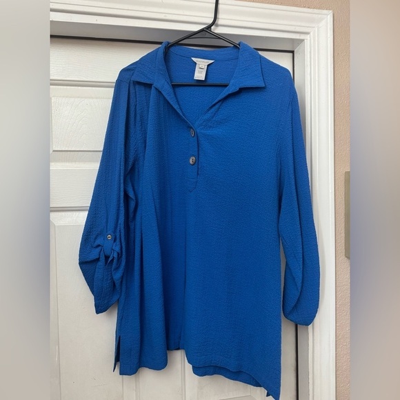Multiples Tunic Blouse Womens 1X royal Blue - Picture 1 of 5